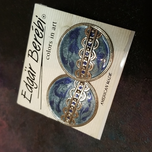NWT Edgar Berebi Vintage Silver Metal Blue Enamel Earrings - Picture 1 of 4